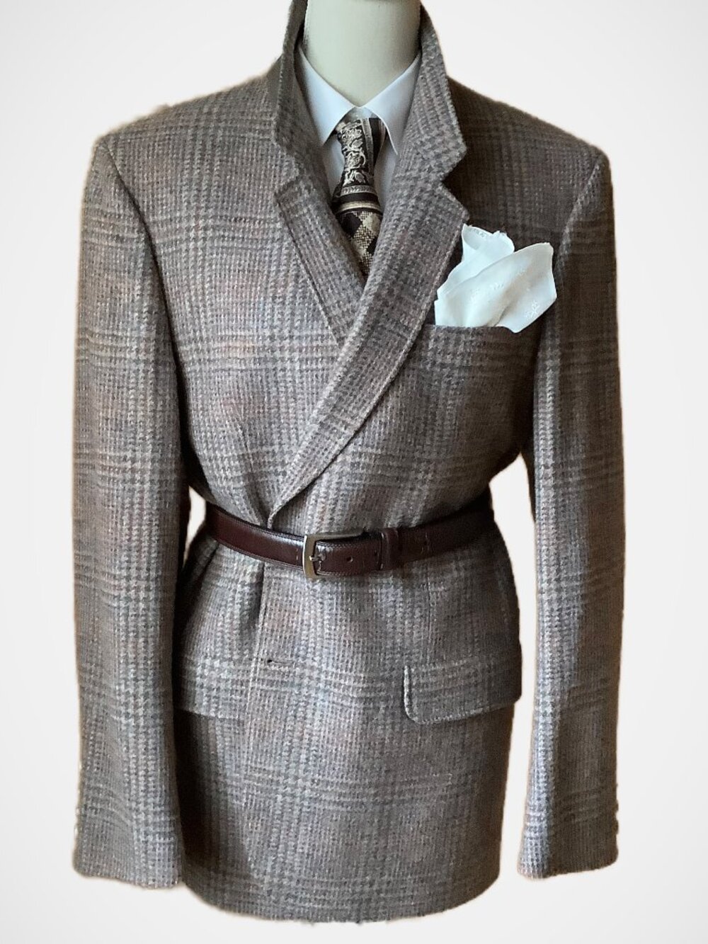 Vintage Men's Tan Glen Plaid Wool Blazer Sport Coat Size 44L 44T Blue Check